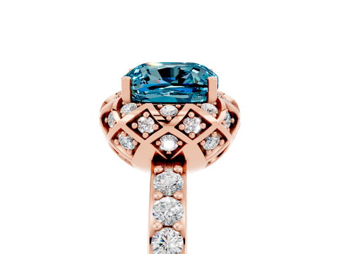 Rose gold Cushion Cut Diamond Solitaire Ring with Shared Prong Pavé Band_5