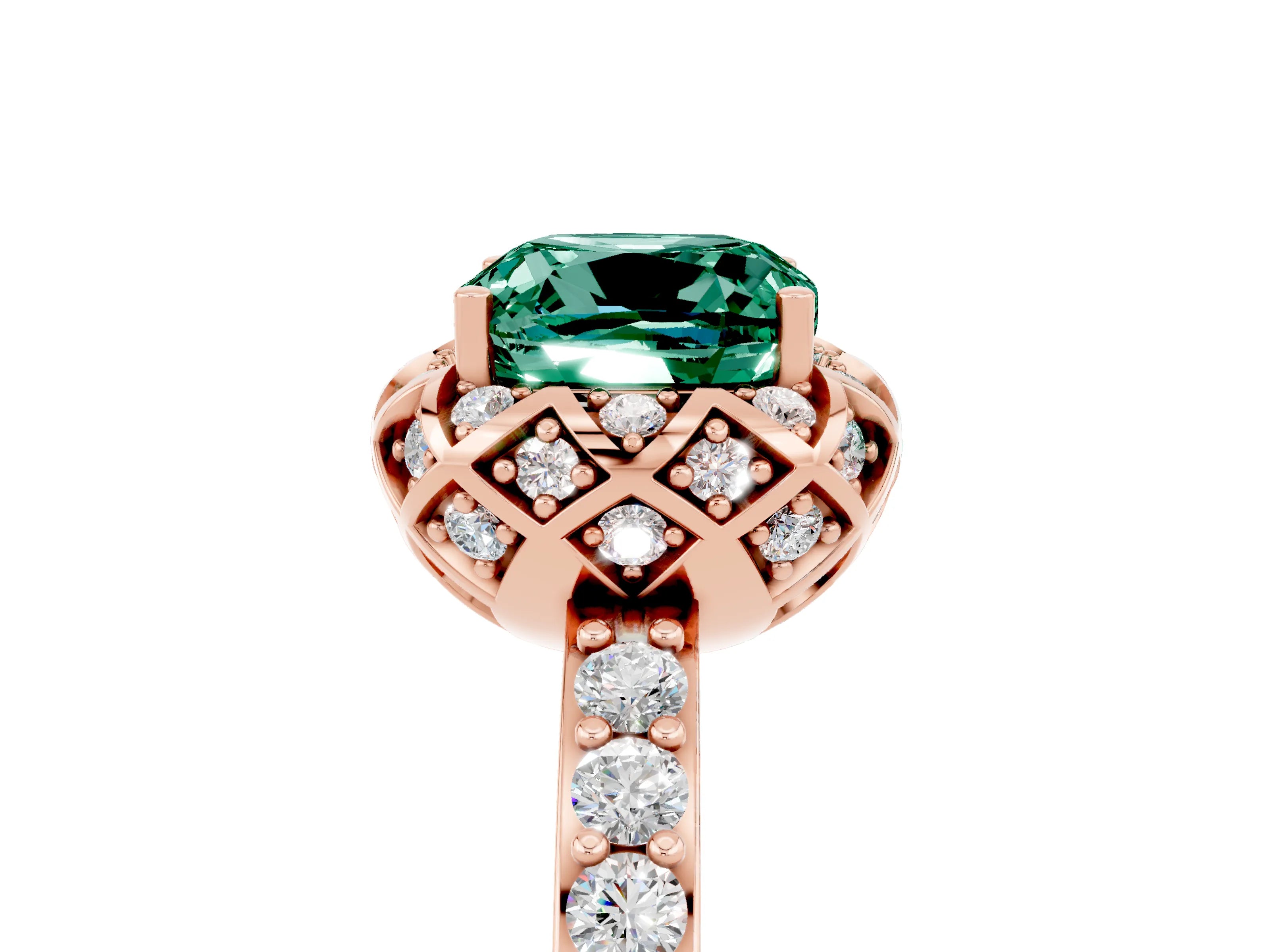 Rose gold Cushion Cut Diamond Solitaire Ring with Shared Prong Pavé Band_5