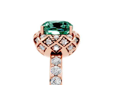 Rose gold Cushion Cut Diamond Solitaire Ring with Shared Prong Pavé Band_5