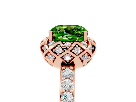 Rose gold Cushion Cut Diamond Solitaire Ring with Shared Prong Pavé Band_5
