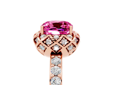 Rose gold Cushion Cut Diamond Solitaire Ring with Shared Prong Pavé Band_5