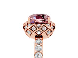 Rose gold Cushion Cut Diamond Solitaire Ring with Shared Prong Pavé Band_5