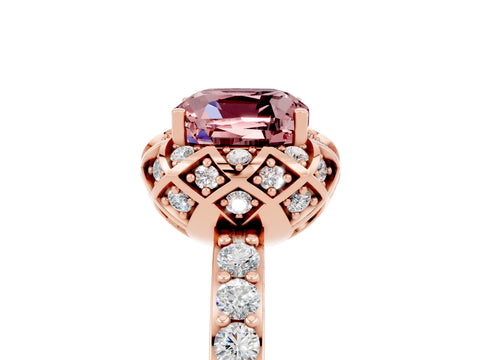 Rose gold Cushion Cut Diamond Solitaire Ring with Shared Prong Pavé Band_5