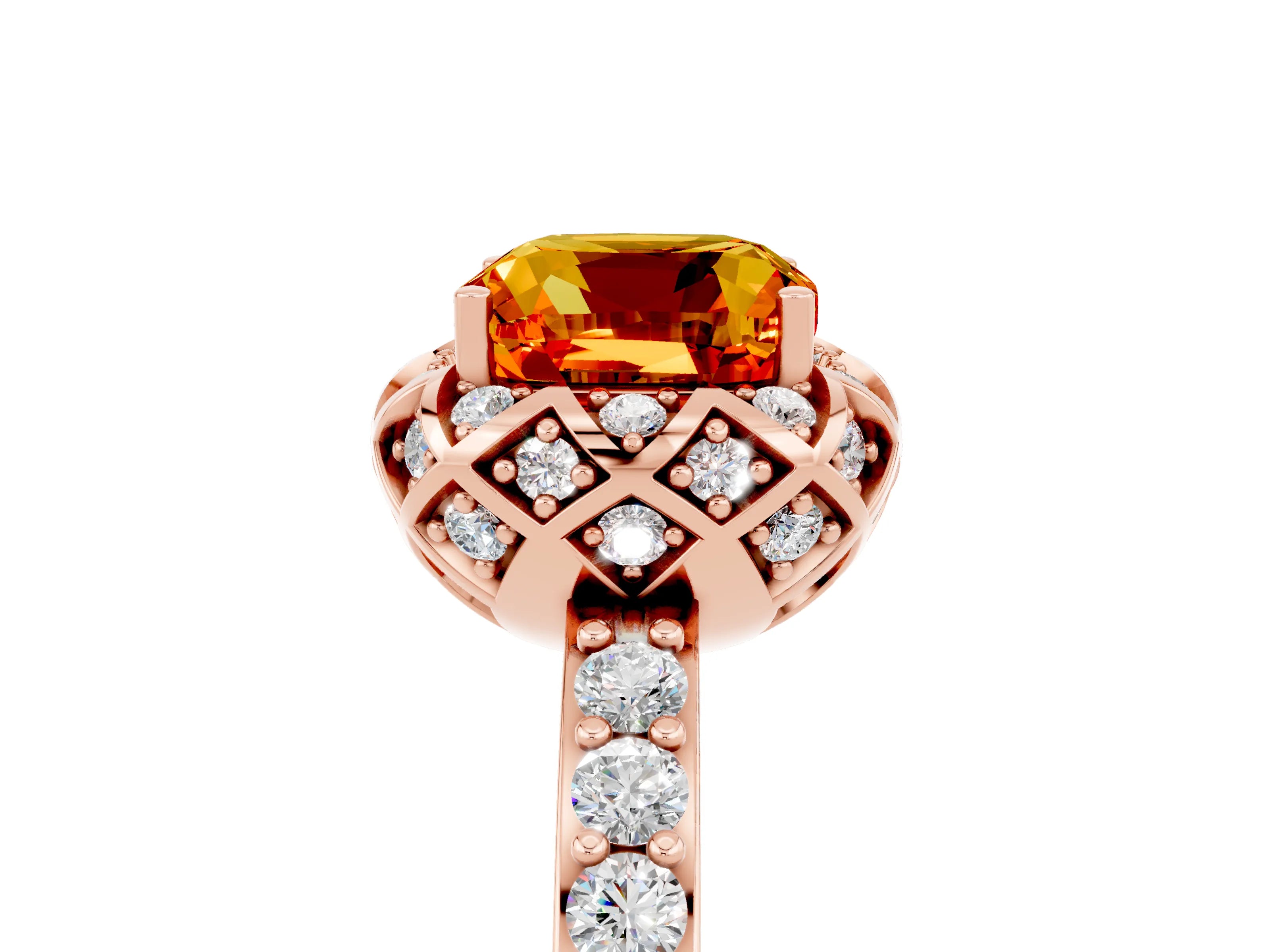 Rose gold Cushion Cut Diamond Solitaire Ring with Shared Prong Pavé Band_5