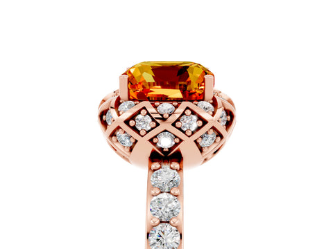 Rose gold Cushion Cut Diamond Solitaire Ring with Shared Prong Pavé Band_5