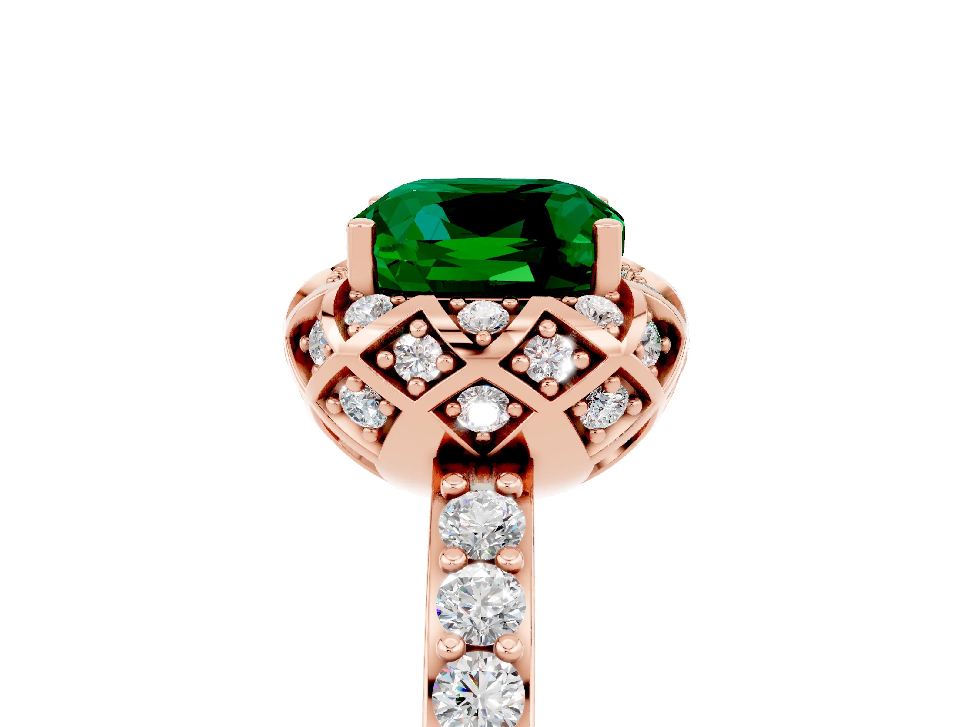Rose gold Cushion Cut Diamond Solitaire Ring with Shared Prong Pavé Band_5