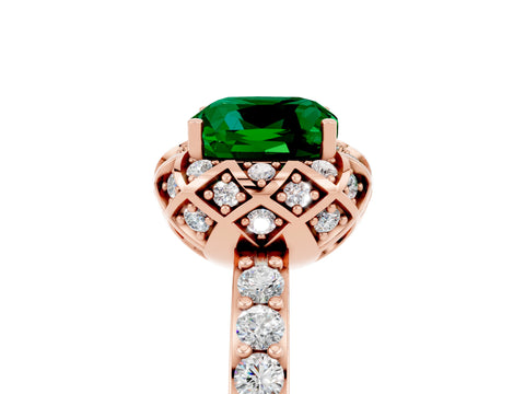 Rose gold Cushion Cut Diamond Solitaire Ring with Shared Prong Pavé Band_5