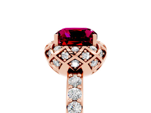 Rose gold Cushion Cut Diamond Solitaire Ring with Shared Prong Pavé Band_5