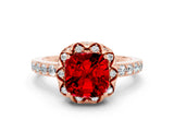 Rose gold Cushion Cut Diamond Solitaire Ring with Shared Prong Pavé Band