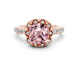 Rose gold Cushion Cut Diamond Solitaire Ring with Shared Prong Pavé Band