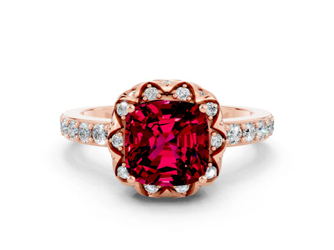 Rose gold Cushion Cut Diamond Solitaire Ring with Shared Prong Pavé Band