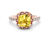 Rose gold Cushion Cut Diamond Solitaire Ring with Shared Prong Pavé Band