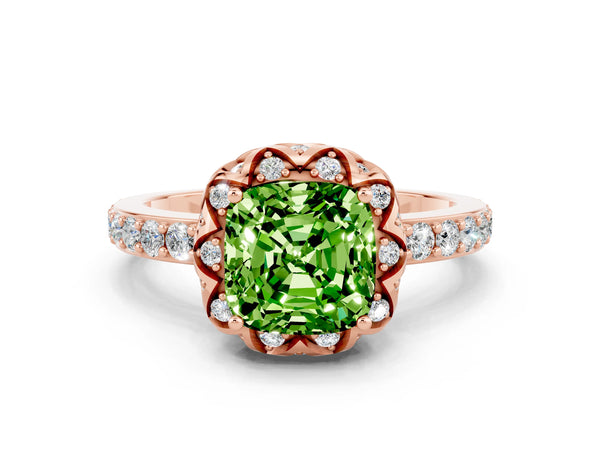 Rose gold Cushion Cut Diamond Solitaire Ring with Shared Prong Pavé Band