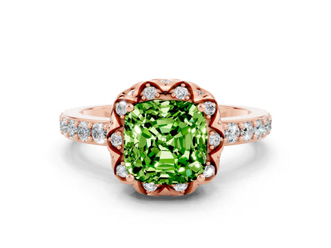 Rose gold Cushion Cut Diamond Solitaire Ring with Shared Prong Pavé Band