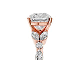 Rose gold Cushion Cut Diamond Solitaire Ring with Side Stones and Four-Prong Setting_51