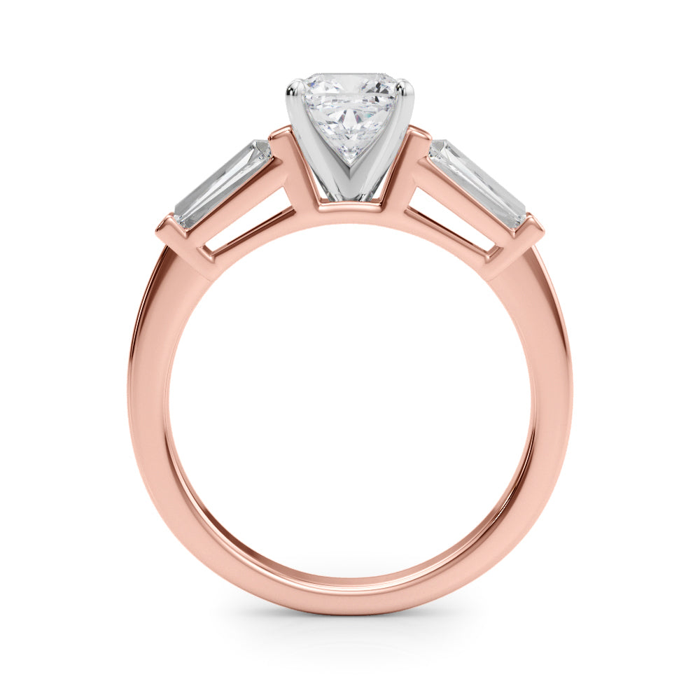 Rose gold Cushion Cut Diamond Solitaire Ring with Tapered Baguette Accents and Four-Prong Setting 2