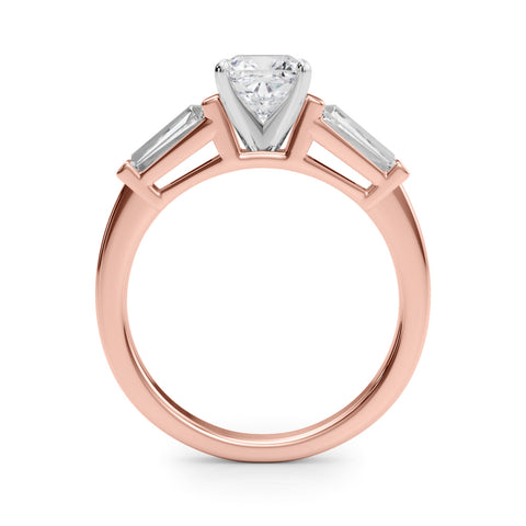 Rose gold Cushion Cut Diamond Solitaire Ring with Tapered Baguette Accents and Four-Prong Setting 2