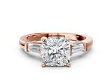 Rose gold Cushion Cut Diamond Solitaire Ring with Tapered Baguette Accents and Four-Prong Setting_112