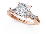 Rose gold Cushion Cut Diamond Solitaire Ring with Tapered Baguette Accents and Four-Prong Setting_113