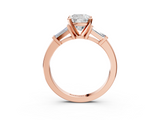 Rose gold Cushion Cut Diamond Solitaire Ring with Tapered Baguette Accents and Four-Prong Setting_115
