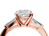 Rose gold Cushion Cut Diamond Solitaire Ring with Tapered Baguette Accents and Four-Prong Setting_116