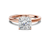 Rose gold Cushion Cut Diamond Solitaire Ring with Thin Band and Prong Setting_12
