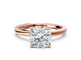 Rose gold Cushion Cut Diamond Solitaire Ring with Thin Band and Prong Setting_24