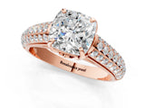 Rose gold Cushion Cut Diamond Solitaire Ring with Three-Row Pavé Band and Four-Prong Setting_38