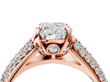 Rose gold Cushion Cut Diamond Solitaire Ring with Three-Row Pavé Band and Four-Prong Setting_41