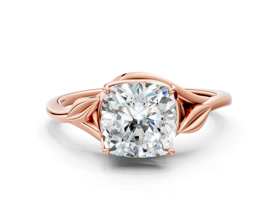 Rose gold Cushion Cut Diamond Solitaire Ring with Twist Band and Four-Prong Setting_57