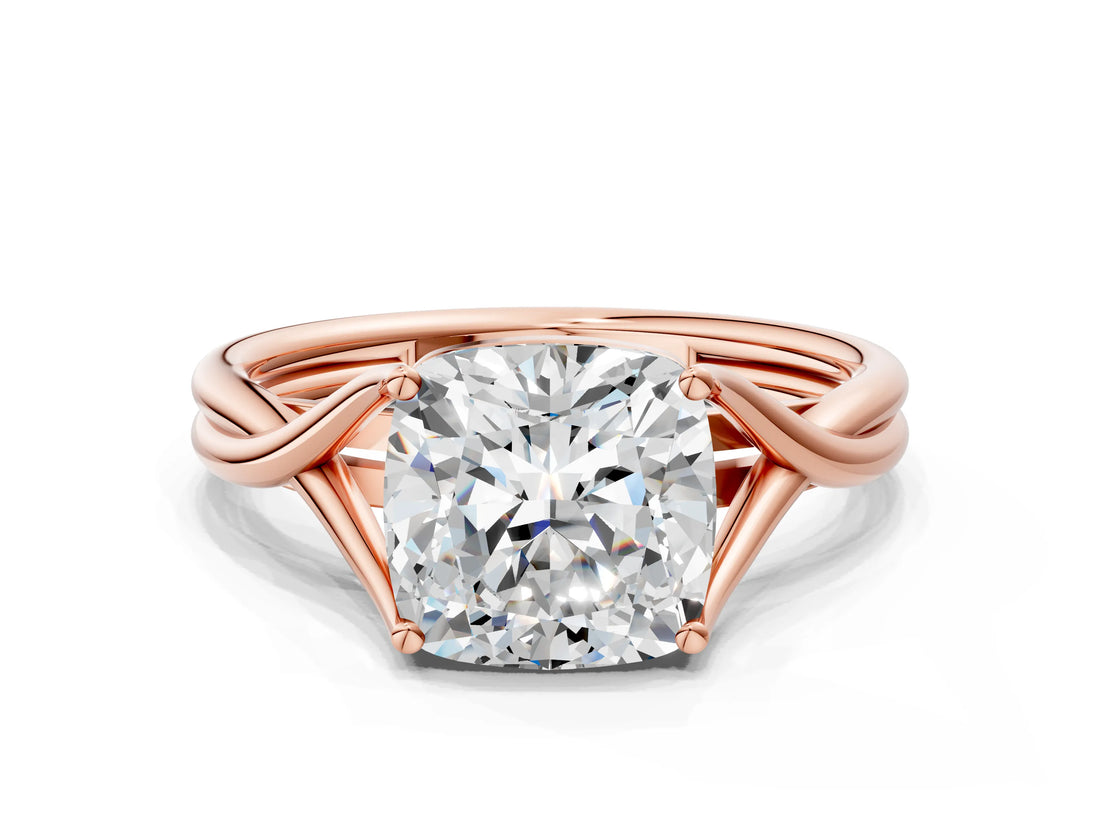 Rose gold Cushion Cut Diamond Solitaire Twist Band Prong Setting Ring_77