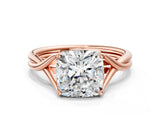 Rose gold Cushion Cut Diamond Solitaire Twist Band Prong Setting Ring_77