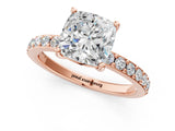 Rose gold Cushion Cut Diamond Solitaire with Pave Band and Four-Prong Setting 1