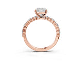 Rose gold Cushion Cut Diamond Solitaire with Side Stones, Pave Band, Four-Prong Setting_586