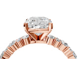 Rose gold Cushion Cut Diamond Solitaire with Side Stones, Pave Band, Four-Prong Setting_587