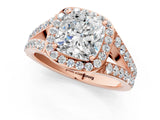 Rose gold Cushion Cut Diamond Split Shank Halo Ring with Four-Prong Setting_59