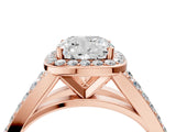 Rose gold Cushion Cut Diamond Split Shank Halo Ring with Four-Prong Setting_62