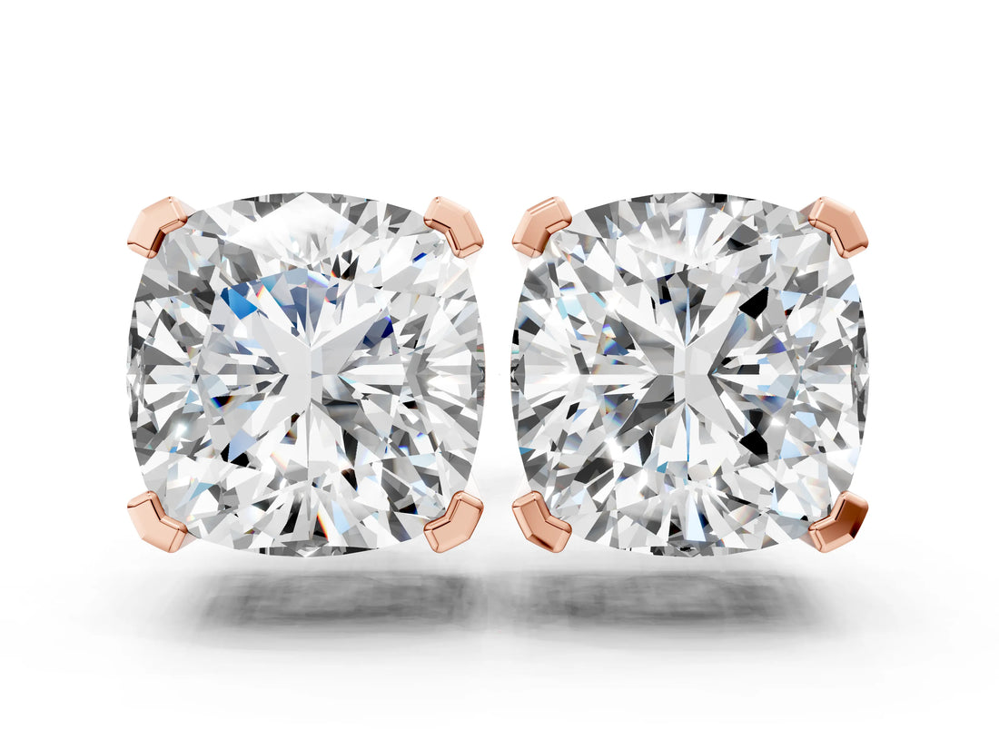Rose gold Cushion Cut Diamond Stud Earrings_443
