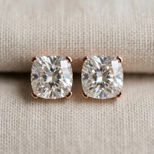 Rose gold Cushion Cut Diamond Stud Earrings