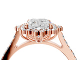 Rose gold Cushion Cut Diamond Sunburst Halo Engagement Ring with Pavé Band_10