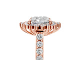 Rose gold Cushion Cut Diamond Sunburst Halo Engagement Ring with Pavé Band_11