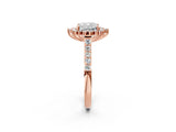 Rose gold Cushion Cut Diamond Sunburst Halo Engagement Ring with Pavé Band_8