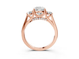 Rose gold Cushion Cut Diamond Three-Stone Engagement Ring with Prong Setting and Pavé Band_18