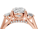 Rose gold Cushion Cut Diamond Three-Stone Engagement Ring with Prong Setting and Pavé Band_19
