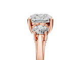 Rose gold Cushion Cut Diamond Three-Stone Engagement Ring with Prong Setting and Pavé Band_20