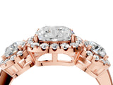 Rose gold Cushion Cut Diamond Three-Stone Halo Ring with Prong Setting and Pavé Accents_13
