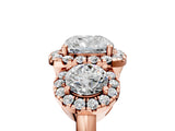 Rose gold Cushion Cut Diamond Three-Stone Halo Ring with Prong Setting and Pavé Accents_14