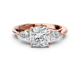 Rose gold Cushion Cut Diamond Three-Stone Ring with Pear Side Stones and Four-Prong Setting_84