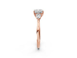Rose gold Cushion Cut Diamond Three-Stone Ring with Pear Side Stones and Four-Prong Setting_86