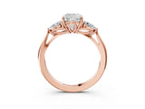 Rose gold Cushion Cut Diamond Three-Stone Ring with Pear Side Stones and Four-Prong Setting_87